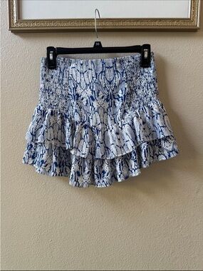 Maje ruffled mini skirt in white and blue size XS